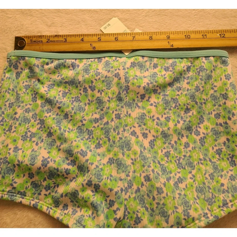 Art Class Girls Floral Swim Shorts Blue Green Ribbed Swimsuit Bottoms L 10/12